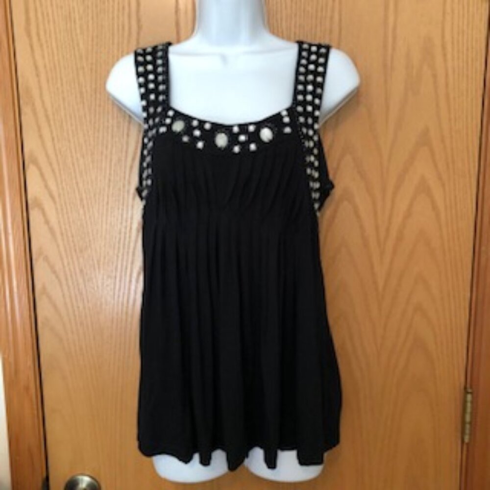 Vintage Embellished Design History Sleeveless Jeweled, Beaded Black Tank Large L - Picture 2 of 7